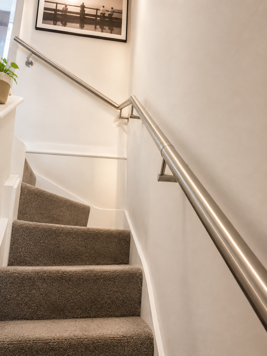 DIY Stainless Steel Handrail Installation on a Quarter-Turn Staircase