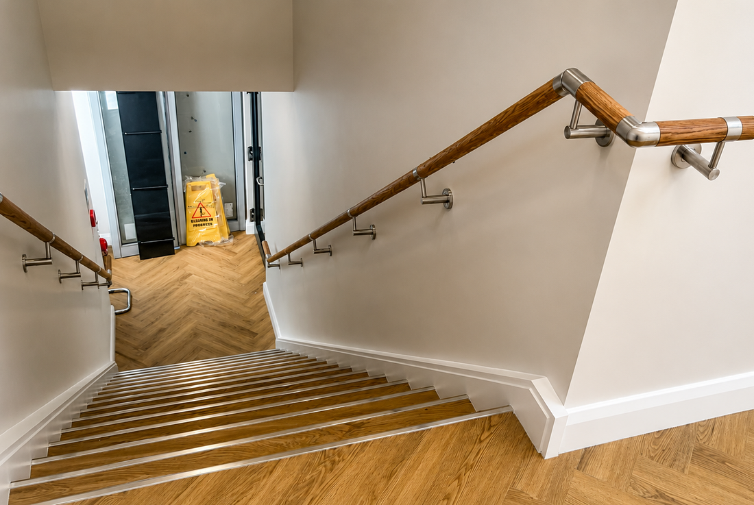 Medium Oak Handrail Installation in a Commercial Gym